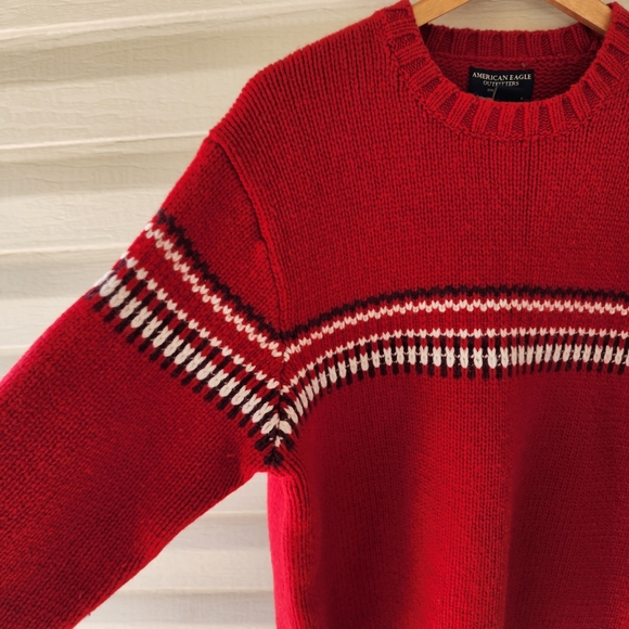 Vintage American Eagle red wool sweater fair isle - Picture 7 of 10